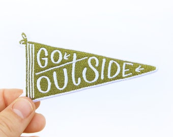 Go Outside - Embroidered Iron-On Patch - Green Pennant