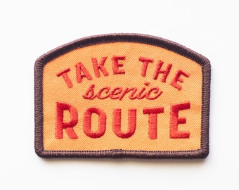 Take The Scenic Route - Embroidered Iron-On Patch - Red, Orange, Brown
