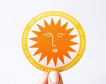 Los Angeles California Sun - Round Vinyl Sticker - Orange and Red