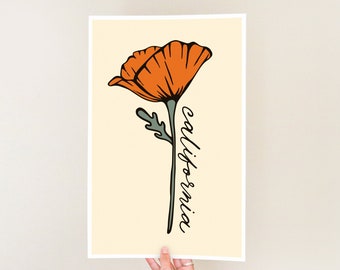 California Blooming Poppy - Poster - Illustration Print - State Flower - Golden Poppies