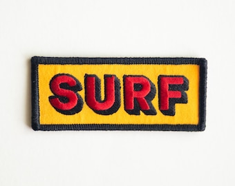 Retro SURF - Embroidered Iron-On Patch - Red, Yellow and Black Type