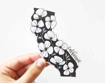 California Vinyl Sticker - Black and White Poppies - State Flower