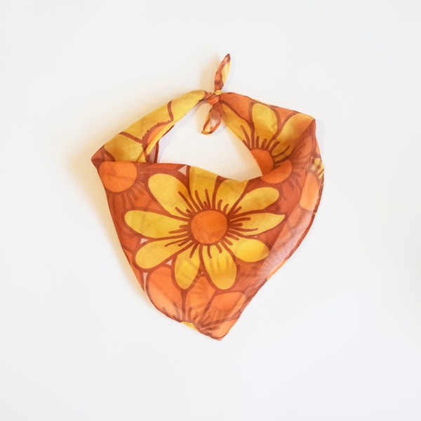 Sunflower Hair Bandana - Bright Red, Orange and Yellow Floral