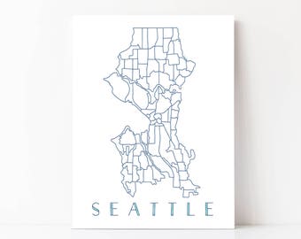 Seattle Watercolor Neighborhood Map, Seattle Map, Seattle Wall Art, Seattle Washington, Seattle Gift, Seattle Art Print, Seattle WA Map Art