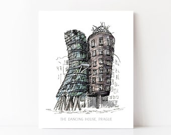 Prague, Czech Republic, The Dancing House Art Print, Frank Gehry Architecture Art, Prague Watercolor, Architectural Prints, European Art