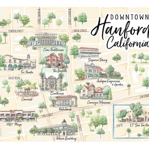California Town Map, Hanford California, Hanford CA, California Gift Idea, California City Map, Cartography Art, Map Art, California Artwork