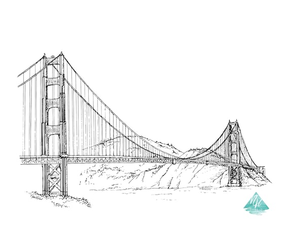 Golden Gate Bridge Ink Drawing San Francisco Art California Etsy Golden Gate Bridge Ink Drawing San Francisco Art California Etsy