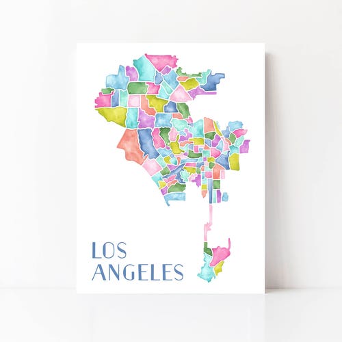 LOS ANGELES Minimalist Wall Art LA Neighborhood Map Los Etsy