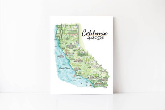 California Map Art California Wall Art California Watercolor Etsy
