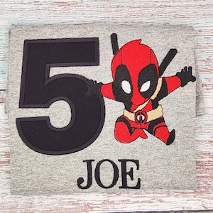 Custom Embroidery Baby Dead pool/Personalized Birthday Shirt/Little Dead superher/Birthday Shirt/Comic Book Shirt/Superhero/Cute Superhero