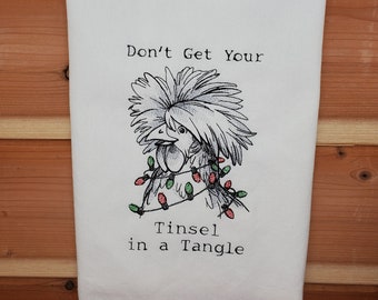 Sassy Embroidered Kitchen Towel, Christmas Flour SackTowel, Sassy Christmas Tea Towel, Christmas Fun Towel, Hostess Gift, Christmas LIghts