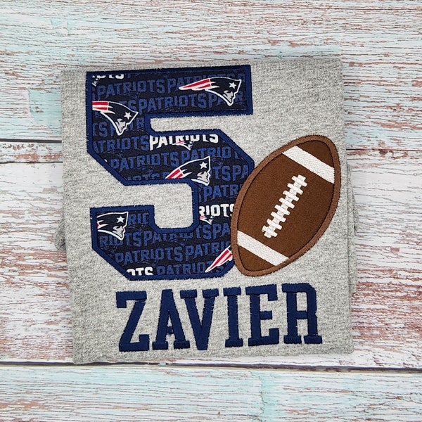 Personalized Patriots Football Shirt/ New England Birthday/8th Birthday/3rd Birthday Shirt/Football Birthday/Embroidered Birthday Shirt