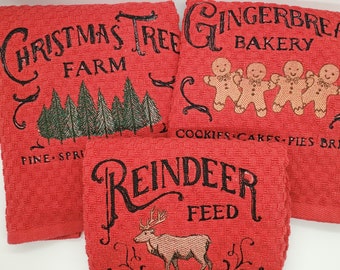 Christmas Embroidered Kitchen Towels/Market Towel/Hanging Towel/Decorative Kitchen Towel/Fun Kitchen Towel/Kitchen Decor/Large Dish Towel/