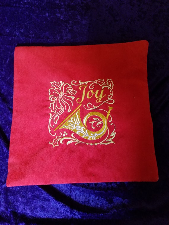 Christmas Joy Christmas Pillow Cover Joy French Horn Red Gold Decoration White