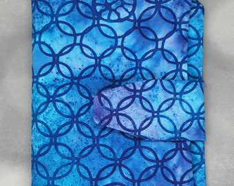 Mass Market Paperback book cover, Blue Batik Book Cover. Reusable fabric book cover, Book Protector, Flower, Circle Blue Book Cover