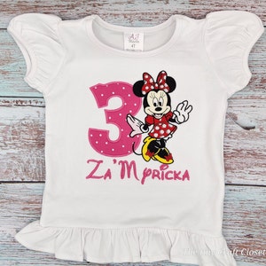 Custom Embroidered Minnie Mouse Birthday Shirt/Girls Birthday Shirt/Minnie Mouse Birthday Shirt/Girl Birthday/3rd Birthday Shirt