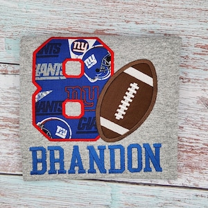 Personalized New York  Football Shirt/Football Birthday Shirt/8th Birthday/Eighth Birthday Shirt/Embroidered Birthday Shirt