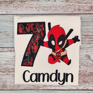 Custom Embroidery Baby Dead pool/Personalized Birthday Shirt/Little Dead superher/Birthday Shirt/Comic Book Shirt/Superhero/Cute Superhero 画像 3
