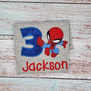 Custom Embroidery Baby Spider Boy Birthday Shirt/Little spider man Birthday Shirt/Avenger shirt Birthday Shirt/Comic Book Shirt/Superhero