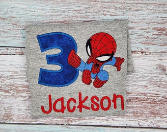 Custom Embroidery Baby Spider Boy Birthday Shirt/Little spider man Birthday Shirt/Avenger shirt Birthday Shirt/Comic Book Shirt/Superhero