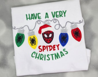 Superhero Christmas Shirt/Spider Christmas Shirt/Boys Superhero Christmas Shirt/Christmas Light Shirt/Boy Christmas Gift