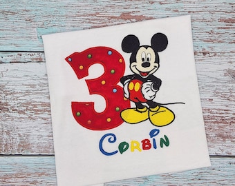 Personalized 3rd Birthday Shirt/Custom Mouse Embroidered Shirt/Micky Birthday Shirt/Third Birthday Mouse Shirt/Third Birthday Mouse Shirt