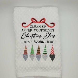 Christmas Embroidered Kitchen Towels/Hanging Towel/Decorative Kitchen Towel/ChristmasGnome/Kitchen Decor/Large Dish Towel/Fun Kitchen