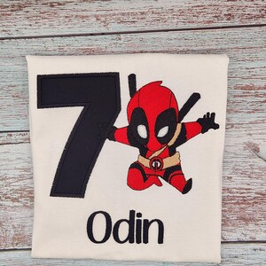 Custom Embroidery Baby Dead pool/Personalized Birthday Shirt/Little Dead superher/Birthday Shirt/Comic Book Shirt/Superhero/Cute Superhero 画像 5