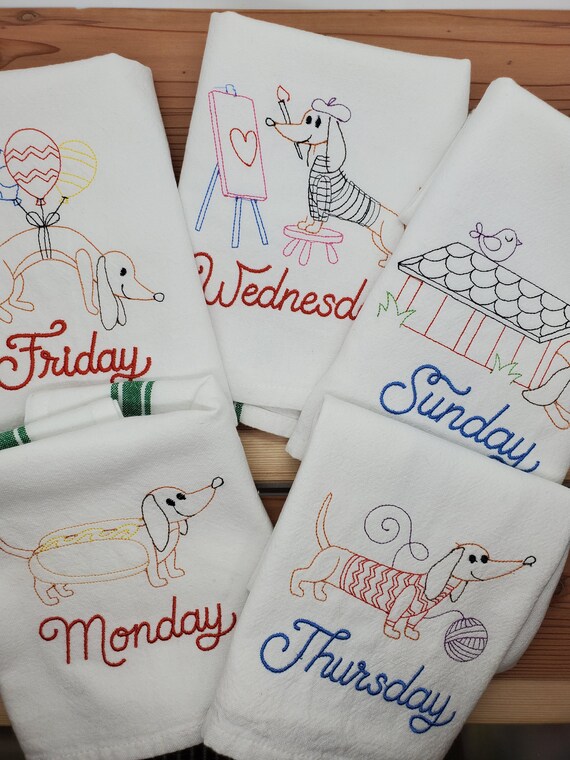 Days of the Week Kitchen Towels, Vintage Style Kitchen Towels, Fun Kitchen  Towels, Dachshund Kitchen Towels, Dog Kitchen Towel, Tea Towels 