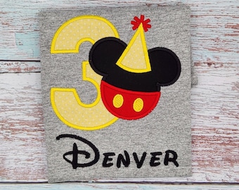 Custom Embroidery Mickey Mouse Birthday Shirt/Mickey Shirt/Disney Birthday Shirt/3rd Birthday Shirt/Disney Birthday Shirt/Third Birthday