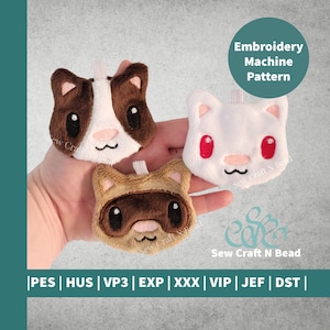ITH pattern bundle, In the Hoop plush pattern, Ferret Plush Keychains, Embroidery machine design plushie, Kawaii ferret