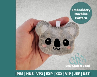 ITH pattern, In the Hoop plush pattern, Koala Bear Plush Keychain, Koala Bear embroidery machine design, Kawaii animal