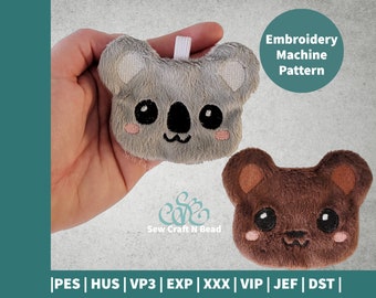 PAQUETE DE PATRONES ITH - Llavero bordado de peluche de koala y oso