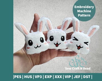 Bunny Rabbit Plush Keychain Bundle, Easter In the Hoop plush pattern, Bunny embroidery machine design, Kawaii animal, Rabbit design
