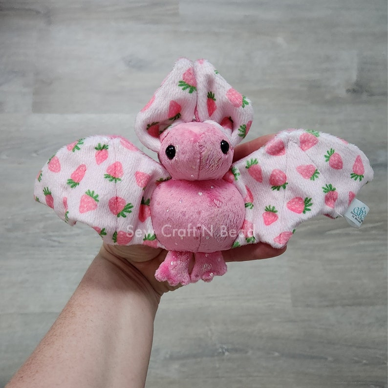 MADE to ORDER Limited Edition Pink Strawberry Bat Plush Scented or No Scent image 5