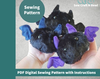 Sewing PATTERN -  Fluffy Bat Sewing Pattern - PDF Digital Download - Stuffed Animal Plush Sewing - DIY Project - No Physical Items Sent