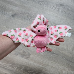 MADE to ORDER Limited Edition Pink Strawberry Bat Plush Scented or No Scent image 9