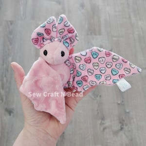 Candy Heart Bat Plush: Handmade Valentine&#39;s Day Minky Bat