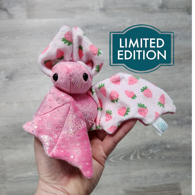 MADE to ORDER Limited Edition Pink Strawberry Bat Plush Scented or No Scent image 1