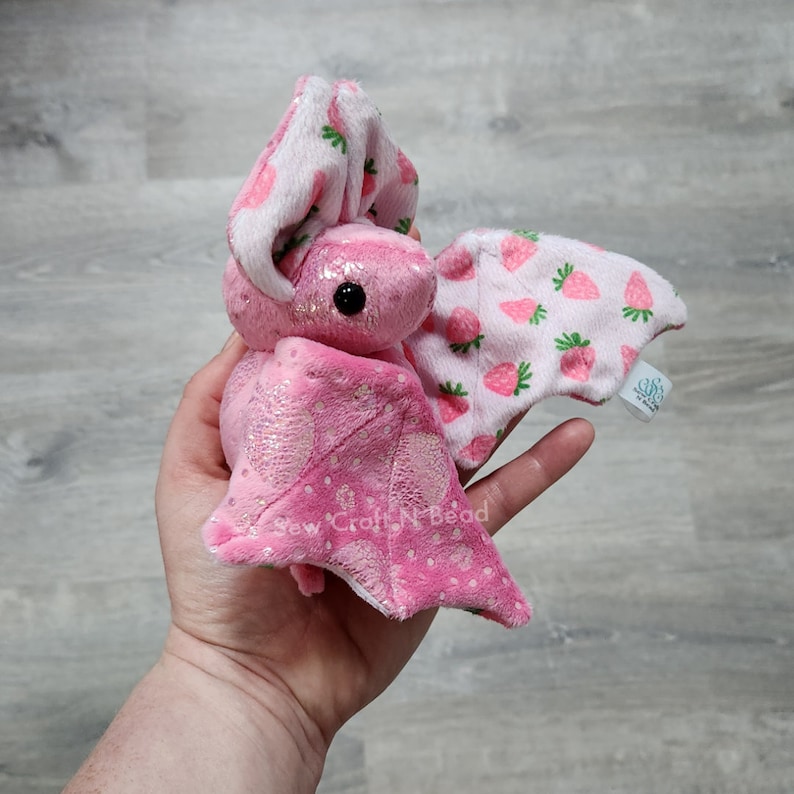 MADE to ORDER Limited Edition Pink Strawberry Bat Plush Scented or No Scent image 7