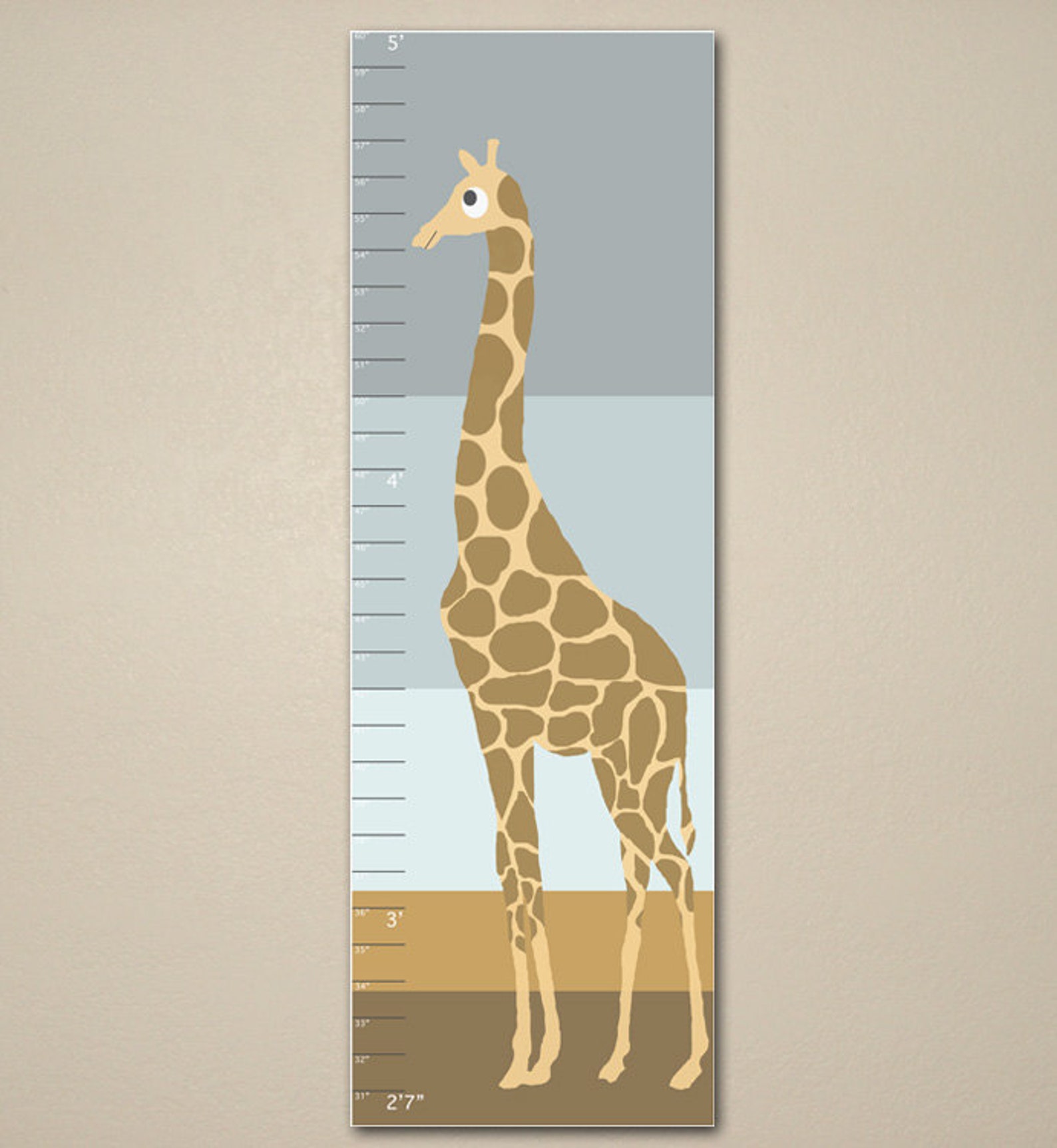 Giraffe Growth Chart Children Art 10 X 30 Kids Room | Etsy
