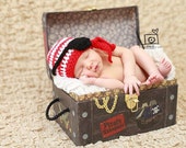 Crochet Baby Pirate Hat Beanie Eye Patch Newborn Photography Photo Prop Handmade Baby Shower Gift Red White Black