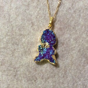 Fish shaped druzzy quartz pendant on gold filled chain