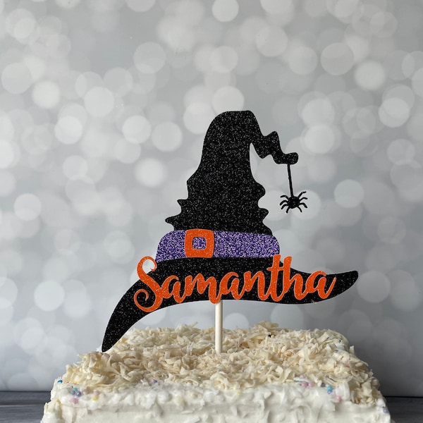 Witch Hat Cake Topper, Personalized Custom Halloween Birthday, Spooky One, Two Spooky, Happy Booday Centerpiece Sticks, Smash Cake Decor