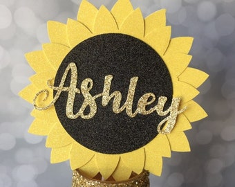 Personalized Sunflower Cake Topper,  Sunflower Bridal Shower or Party Theme, You are My Sunshine 1st Birthday, Leopard Cheetah Cake Designs