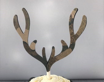 Camouflage Antler Cupcake Toppers, Deer Cupcake Toppers, Rustic Wedding Baby Shower or Birthday Cupcake Decoration