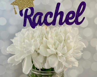 Personalized Graduation Name Centerpiece Sticks, Cake Topper, Celebration Table Decor, Floral Arrangement Picks, Grad Party Class of 2026