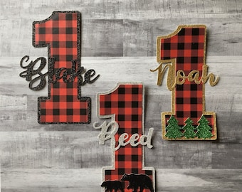 Buffalo Plaid First Birthday, Lumberjack Plaid Theme, Personalized Red & Black Smash Cake, Boy 1st Birthday Party, Wild One Camping Theme