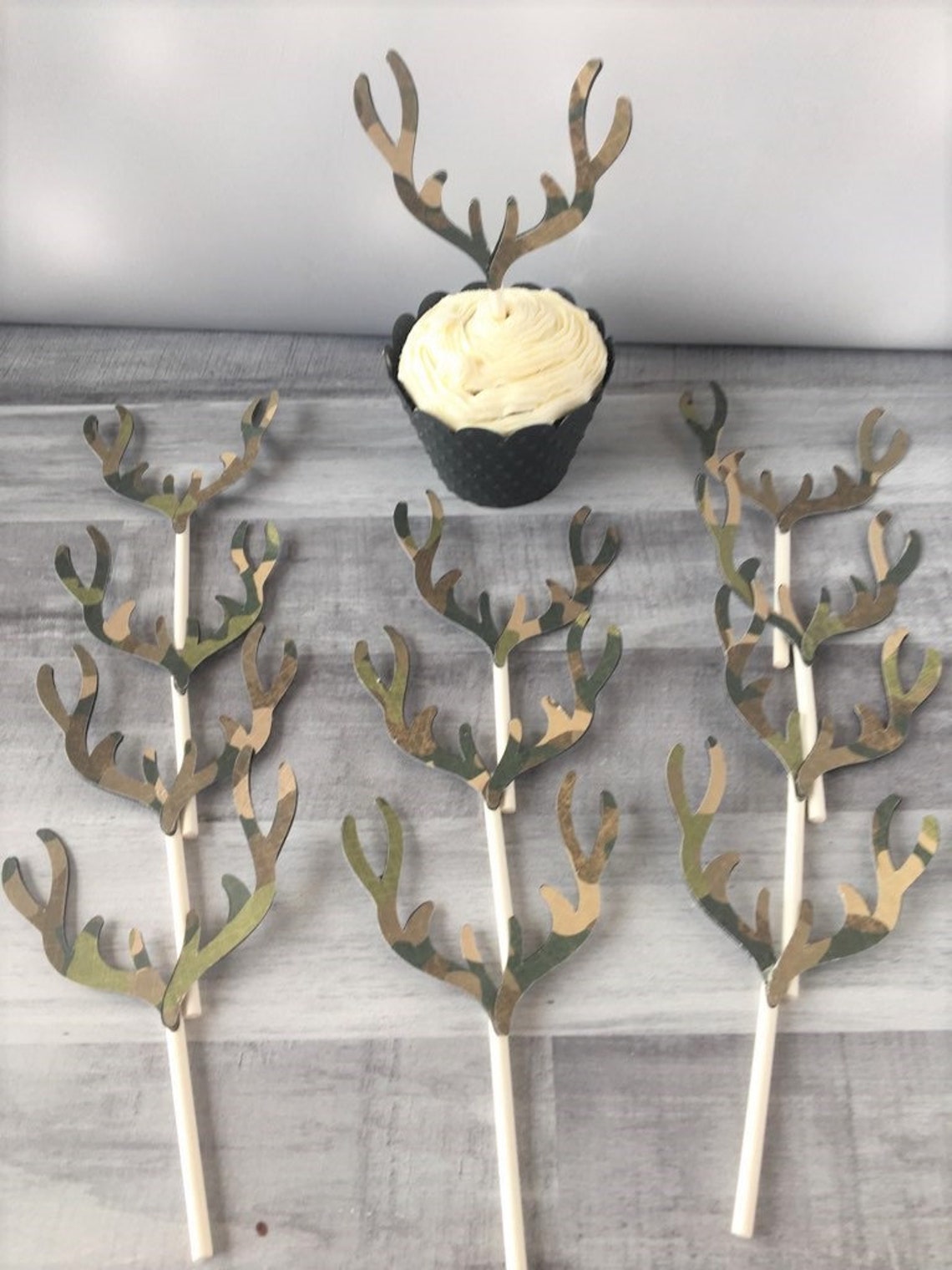 Camouflage Antler Cupcake Toppers Deer Cupcake Toppers | Etsy