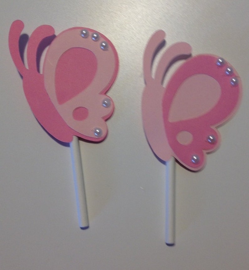 Pink Butterfly Cupcake Toppers With Pearls Set of Etsy
